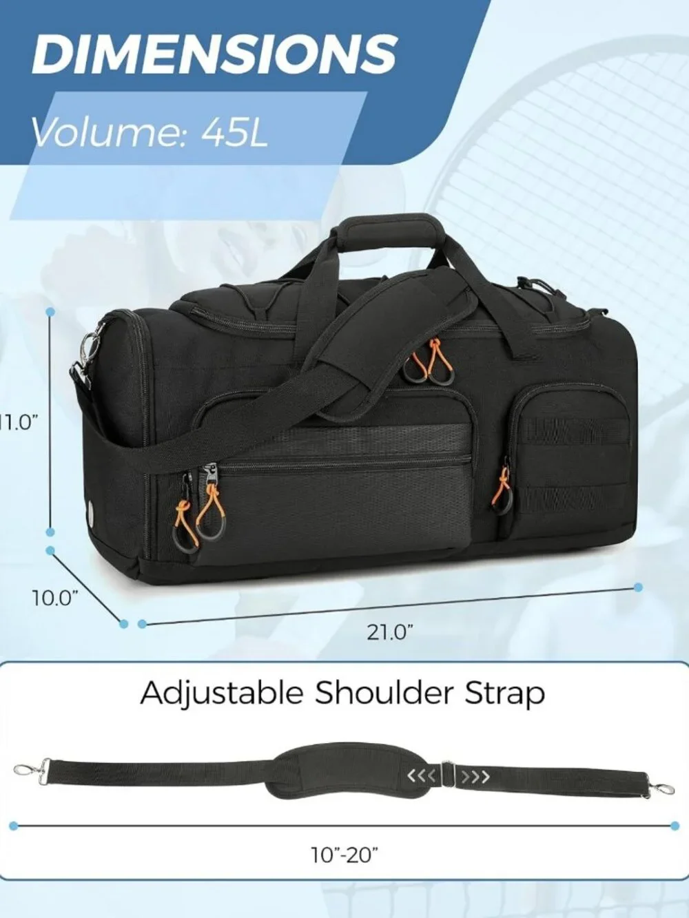 Versatile 45L Gym Duffle Backpack for Travel & Sports, Shoe Compartment, Wet